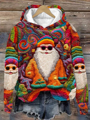 Colorful Santa Print Hoodie