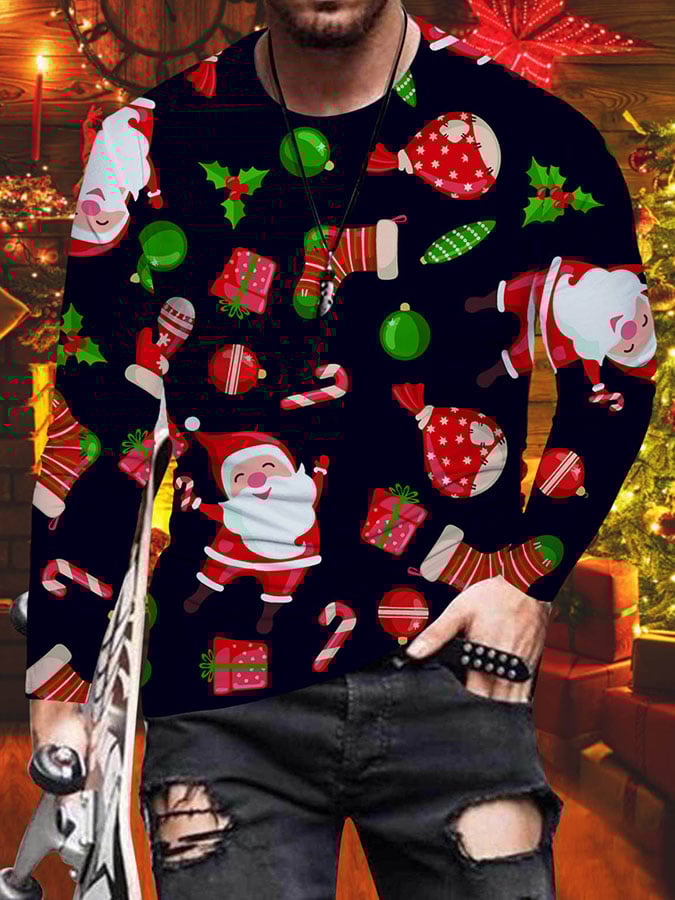 Christmas Print Crew Neck Long Sleeve T-Shirt