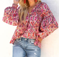 Floral Buttons Long Sleeve Top