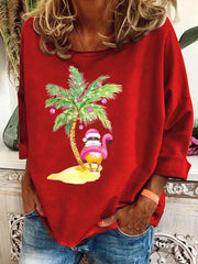 Christmas Palm Tree Holiday Print Casual Sweatshirt
