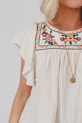 Floral Embroidered Ruffle Sleeve Blouse