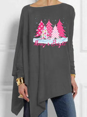 Merry And Bright Pink Christmas Tree Print Casual Top