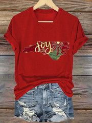 North Carolina Christmas Print Casual T-Shirt