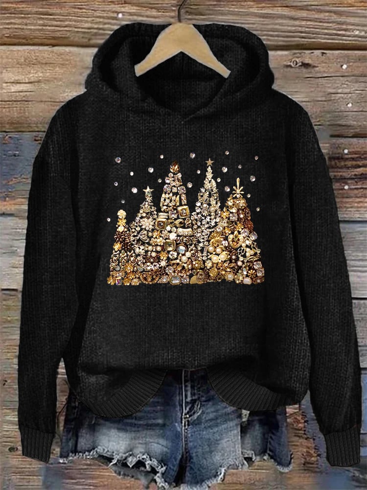 Women's Christmas Tree Jewel Art Print Hooded Sweatshirt