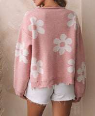 Floral Pearl Drop Shoulder Sweater