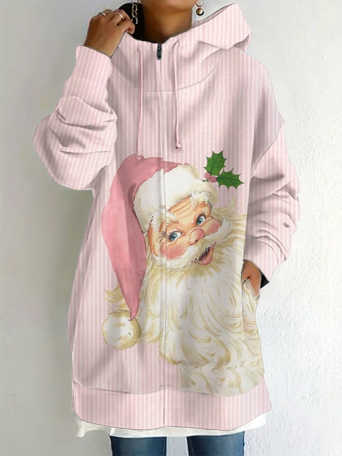 Christmas Print Zip Hoodie
