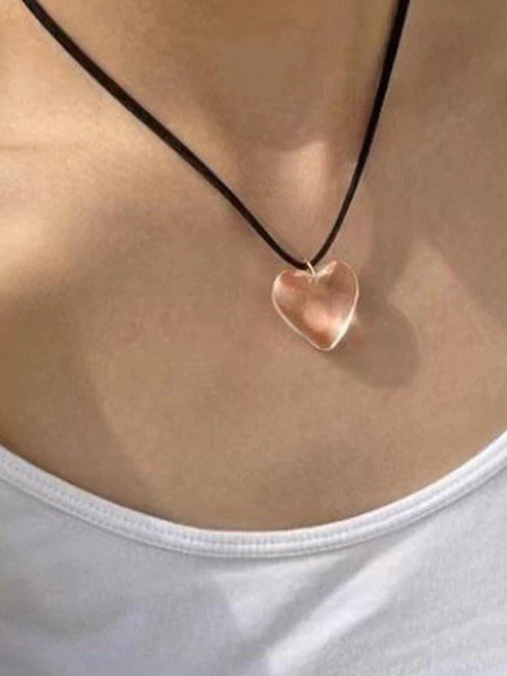 Stone Heart Charm Necklace