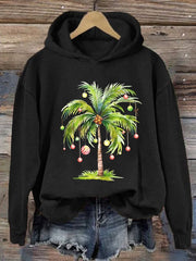 Casual Christmas Palm Tree Printed Long Sleeve Sweatshirt