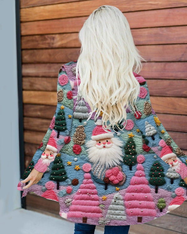 Pink Santa Print Loose Cardigan
