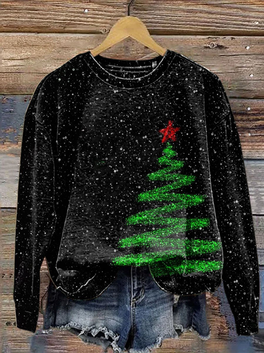 Glitter Christmas Tree Print Casual  Sweatshirt