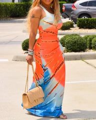 Tie Dye Print Sleeveless Casual Maxi Dress