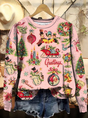Christmas Retro Old Fashion Vintage Scenes Print Casual Hoodie Sweatshirt