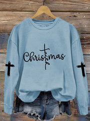 Christmas Faith CRoss Print Crew Neck Sweatshirt