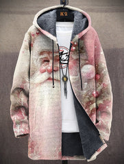 Unisex Santa Print Warm Plush Long Sleeve Jacket Cardigan