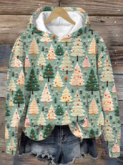 Pink Christmas Tree Print Hoodie