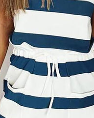 Bandeau Pocket Design Drawstring Striped Dress