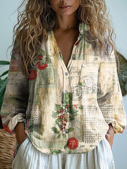 Christmas Graphic Art Print Casual Long Sleeve Comfortable Cotton Shirt