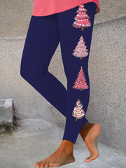 Pink Christmas Tree Print Leggings