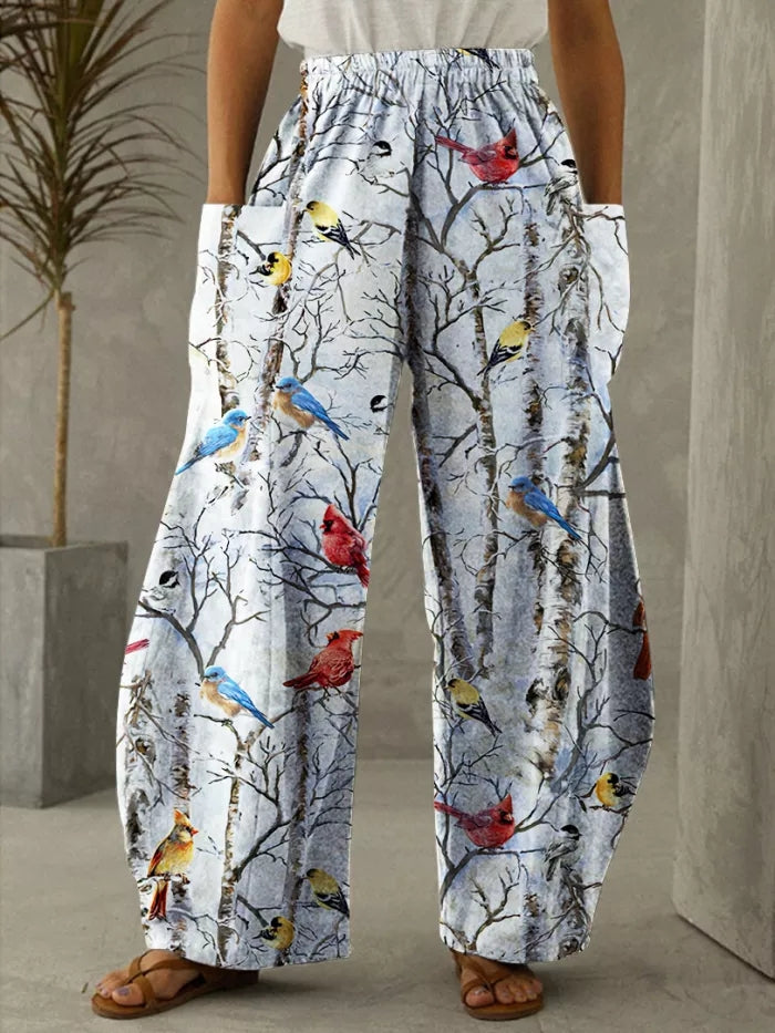 Christmas White Print Vintage Casual Loose Pants