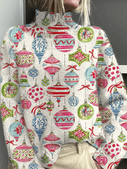 Retro Christmas Lights Print Casual Knitted Turtleneck Sweater