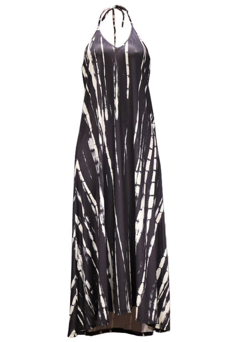 Allover Print Backless Halter Maxi Dress