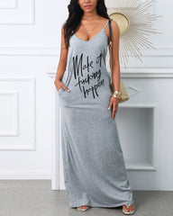 Casual V Neck Spaghetti Strap Maxi Dress
