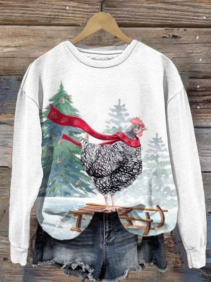 Christmas Chicken Print Casual Sweatshirt