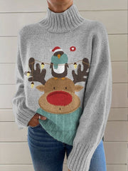Christmas Print Turtleneck Cashmere Sweater