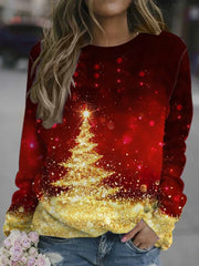Christmas Tree Gradient Printed Round Neck Long Sleeve Sweatshirts