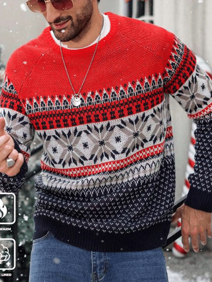 Christmas Pattern Color Block Sweater