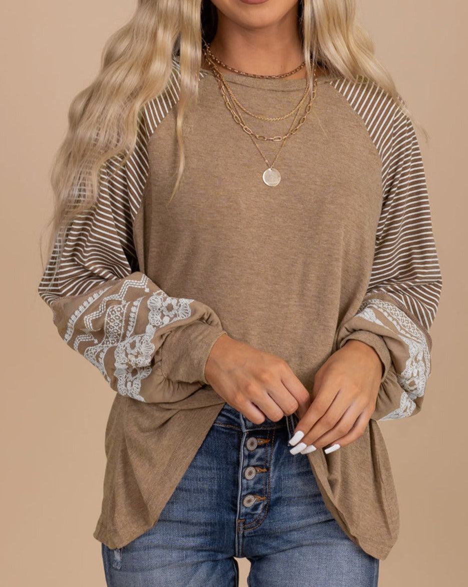 Floral Stripe Patchwork Loose Top