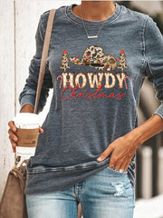 Western Howdy Christmas Print Casual T-Shirt