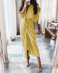 Long Sleeve Plain Slit Shirt Dress
