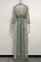 Blue Boho Style Floral Chiffon Maxi Dress