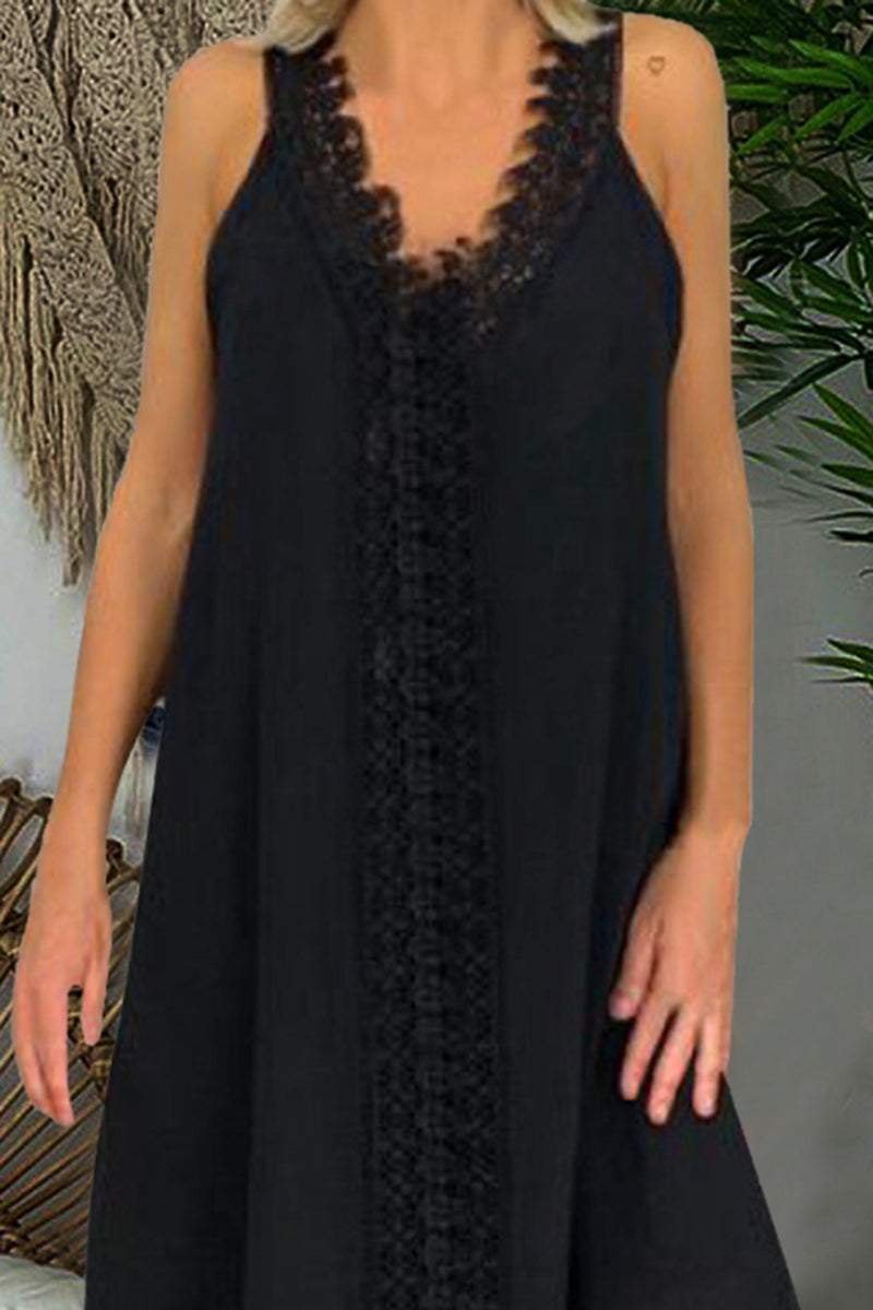 Guipure Lace Trim Split Hem Maxi Dress