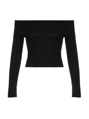 Solid Off Shoulder Slim Cable Knit Long Sleeve Knit