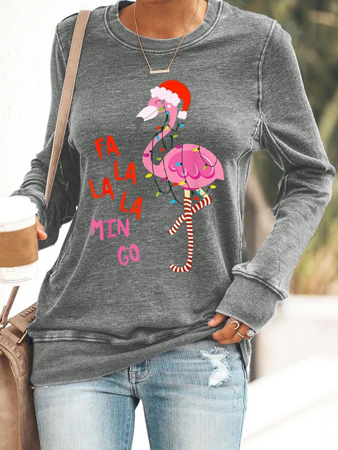Christmas Flamingo Print Sweatshirt
