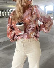 Floral Bubble Sleeve Blouse
