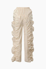 Solid Ruched Straight Leg Pants