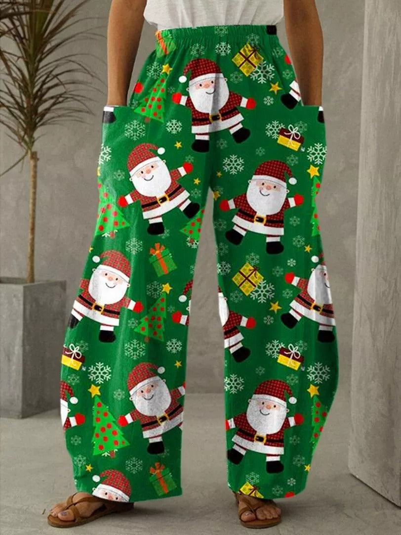 Christmas Print Vintage Casual Loose Pants