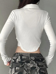 Solid Pocket Curvy Hem Polo Neck Long Sleeve Knit