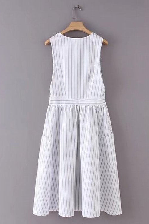 Pockets Button V Neck Midi Desss