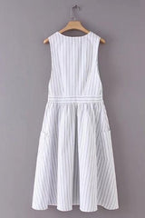 Pockets Button V Neck Midi Desss