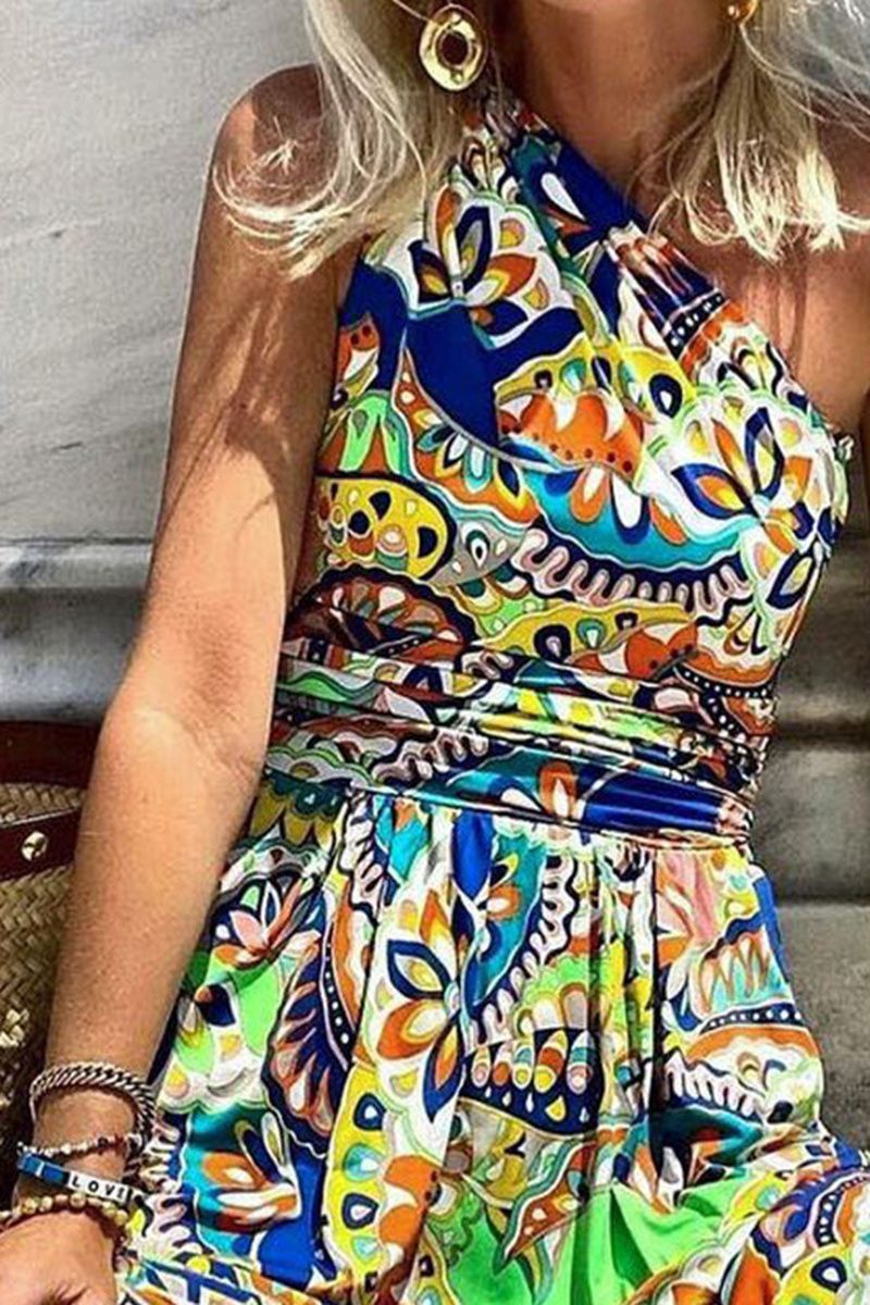 Allover Graphic Print Ruched One Shoulder Dress
