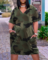 Camo & Leopard Print Slant Pocket Side Dress