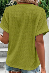 Eyelet Buttoned V Neck Top