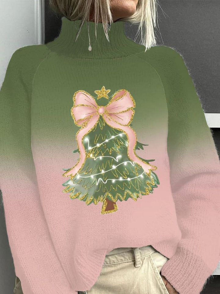 Merry Christmas Print Casual Turtleneck Top