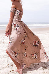 Off Shoulder Floral Beach Maxi Dress