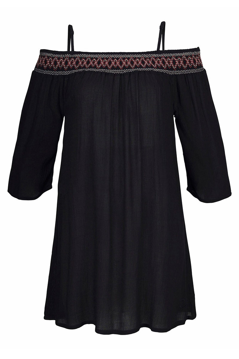 Contrast Panel Cold Shoulder Backless Chiffon Dress