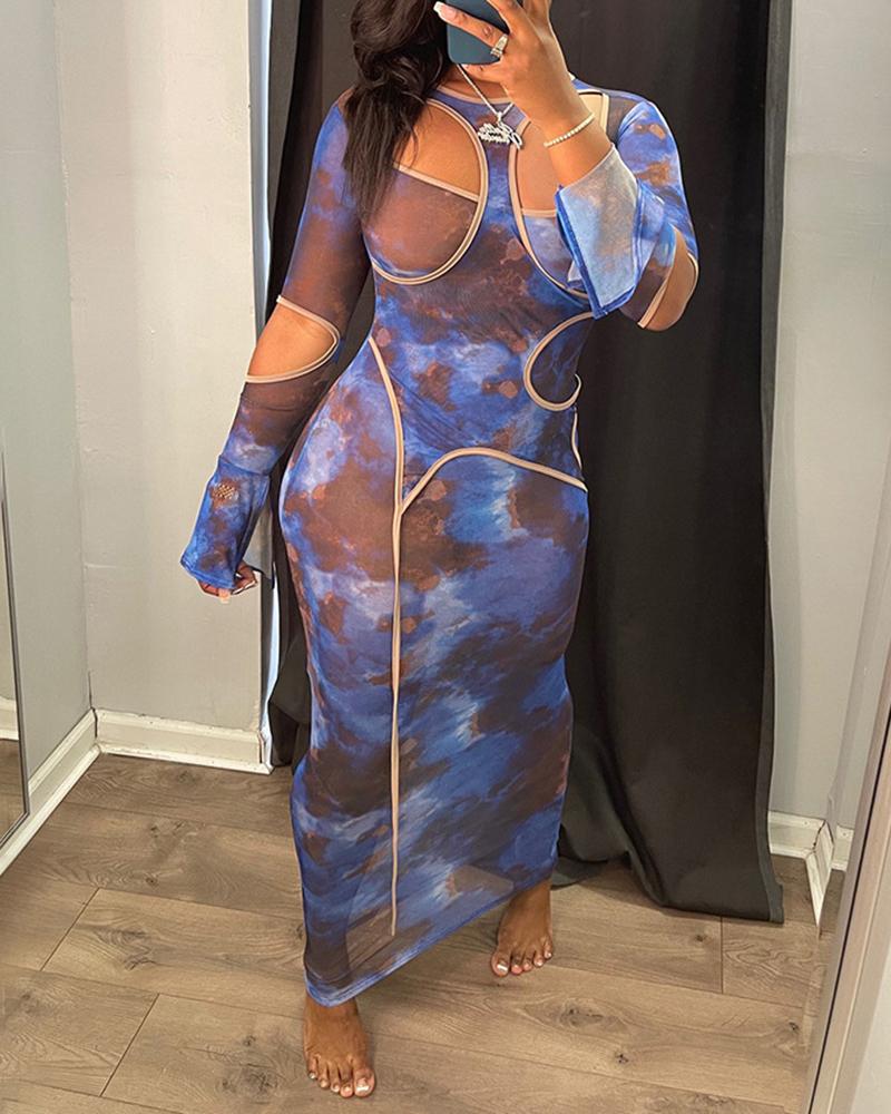 Allover Print Cut Out Asymmetrical Dress